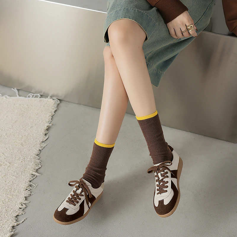 NEW TREND 2026 Fashion Spring Autumn Cow Suede Women Sneakers Splicing Ladies Cross Strap Platform Green Red Brown Casual Shoes