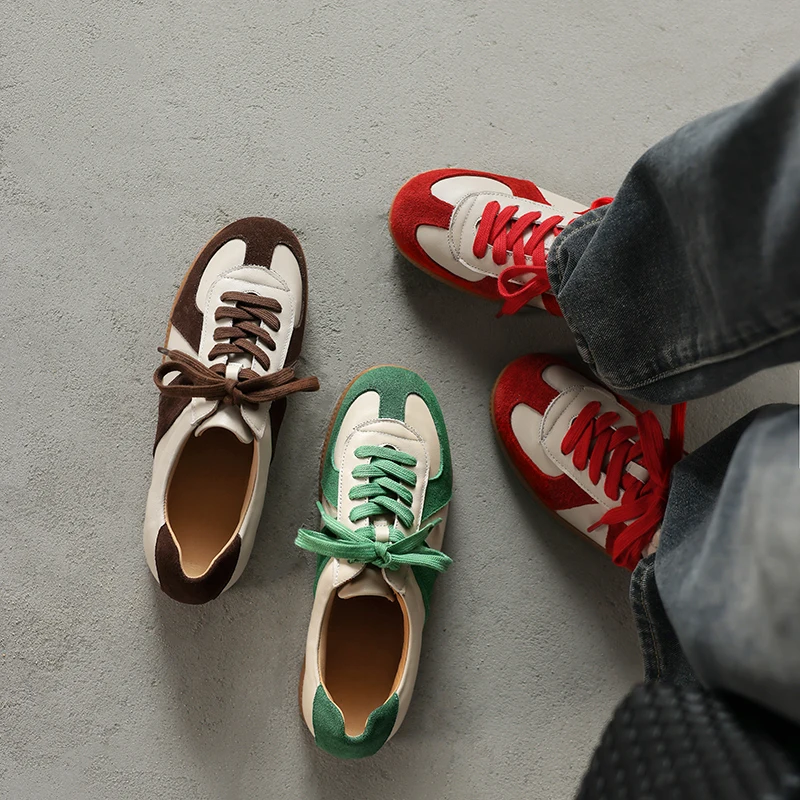 NEW TREND 2026 Fashion Spring Autumn Cow Suede Women Sneakers Splicing Ladies Cross Strap Platform Green Red Brown Casual Shoes