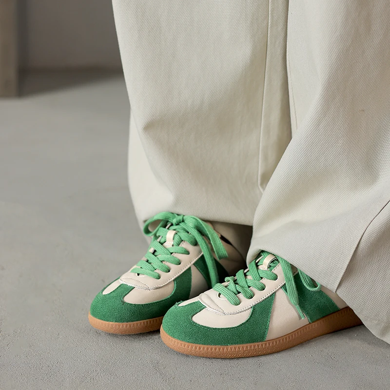 NEW TREND 2026 Fashion Spring Autumn Cow Suede Women Sneakers Splicing Ladies Cross Strap Platform Green Red Brown Casual Shoes