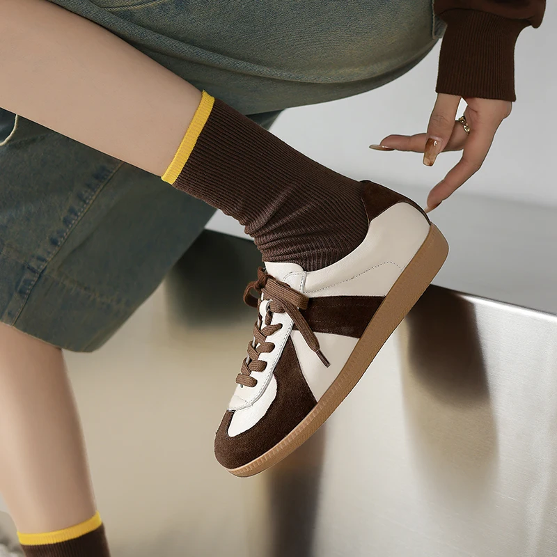 NEW TREND 2026 Fashion Spring Autumn Cow Suede Women Sneakers Splicing Ladies Cross Strap Platform Green Red Brown Casual Shoes