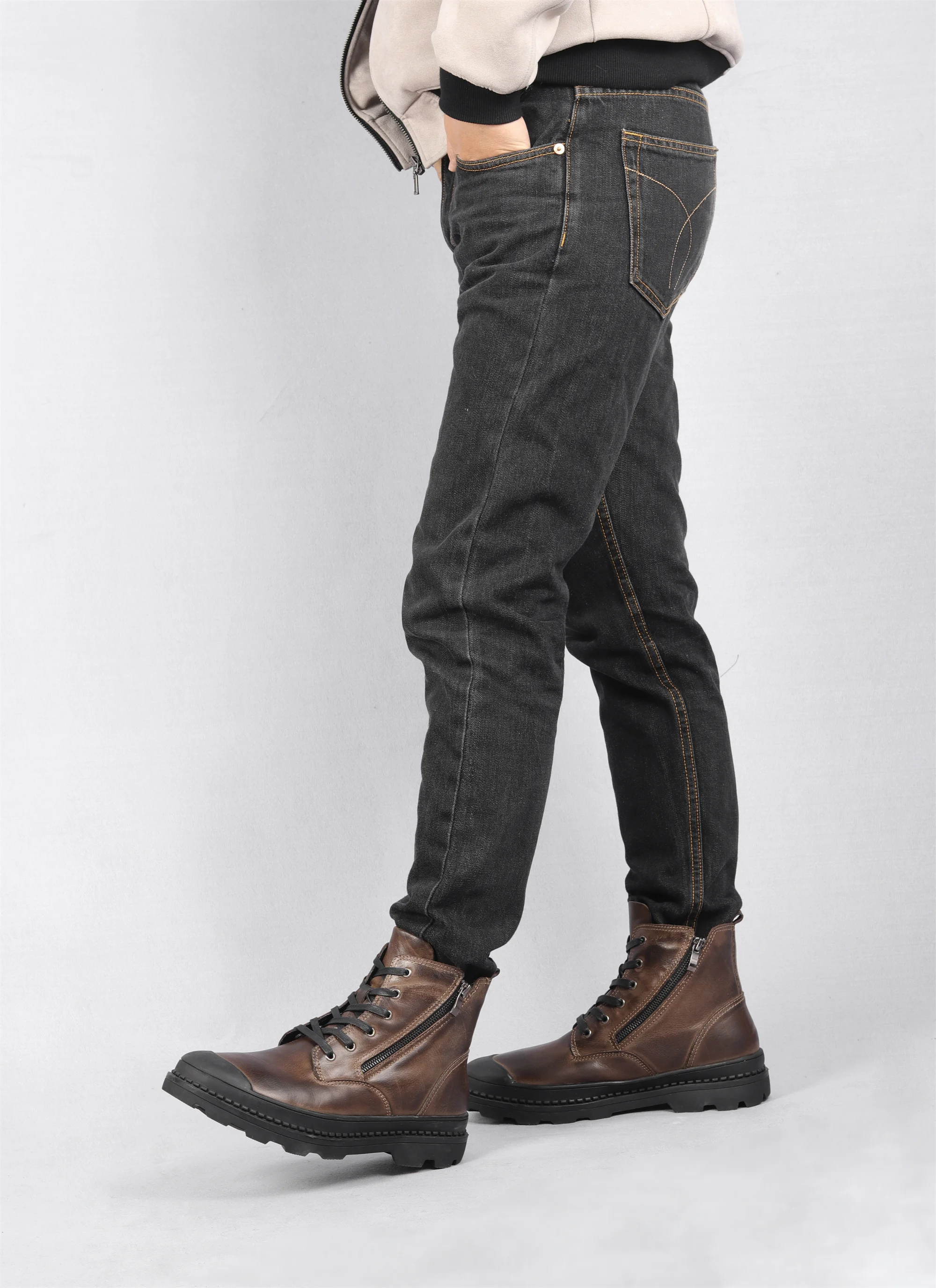 Natural Cow Leather Men Winter Boots Handmade Retro Men Boots Genuine Leather Men Winter Shoes #9550
