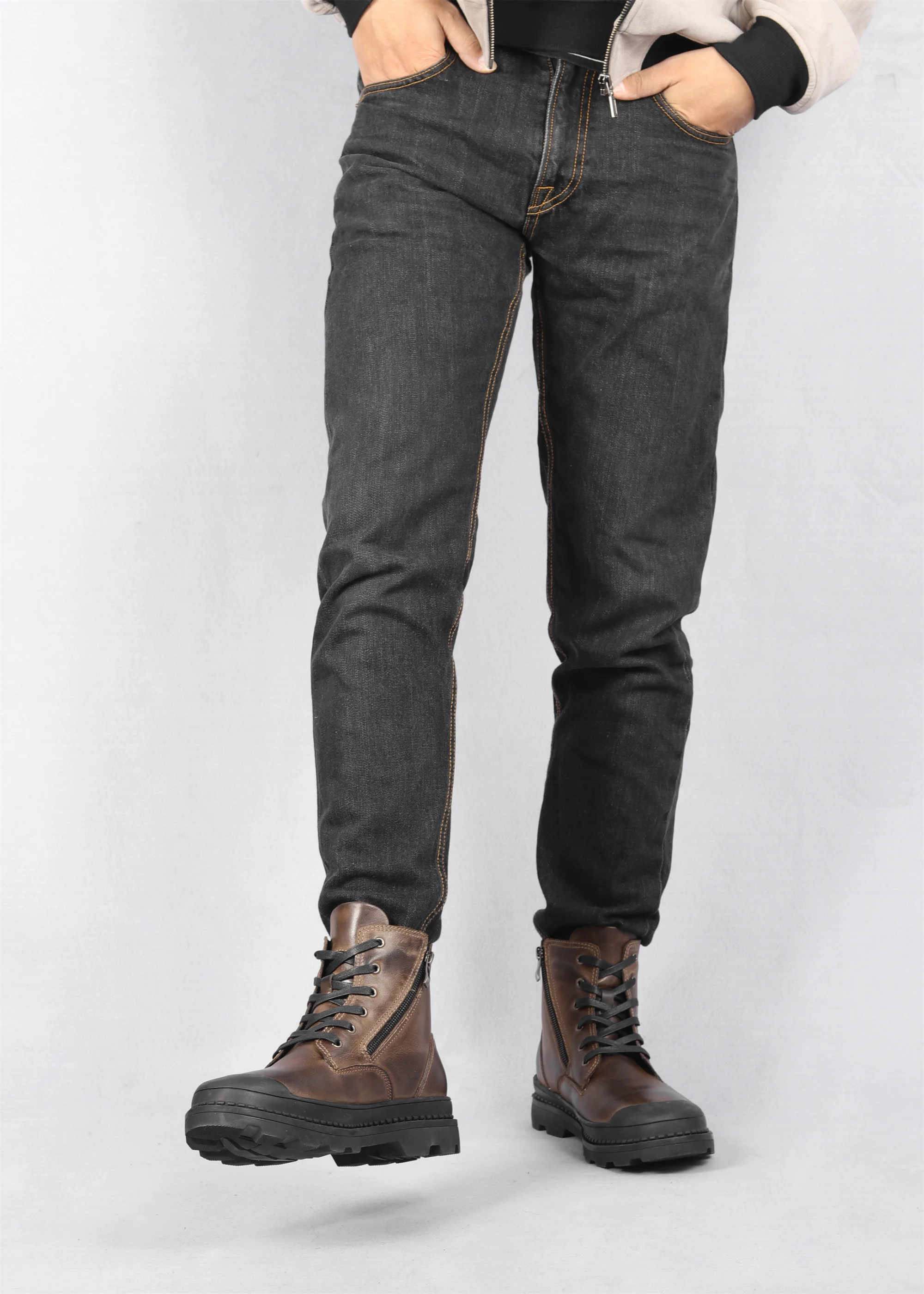 Natural Cow Leather Men Winter Boots Handmade Retro Men Boots Genuine Leather Men Winter Shoes #9550