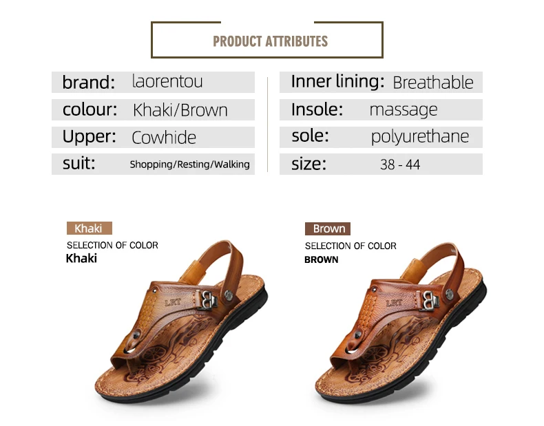 LAORENTOU genuine leather sandals for men's outdoor leisure, flip flops with soft soles and anti slip external wearing sandals