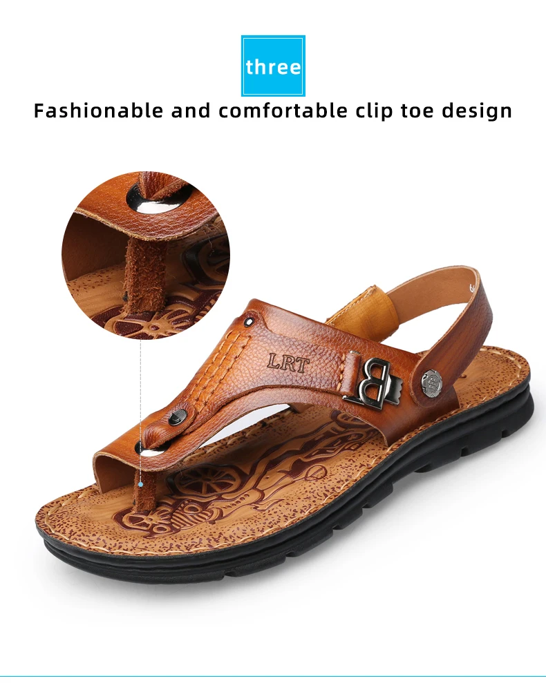 LAORENTOU genuine leather sandals for men's outdoor leisure, flip flops with soft soles and anti slip external wearing sandals