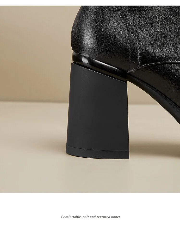 NEW Spring Shoes Women Round Toe Chunky Heel Boots Split Leather Shoes for Women High Heel Platform Boots Elegent Ladies Shoes