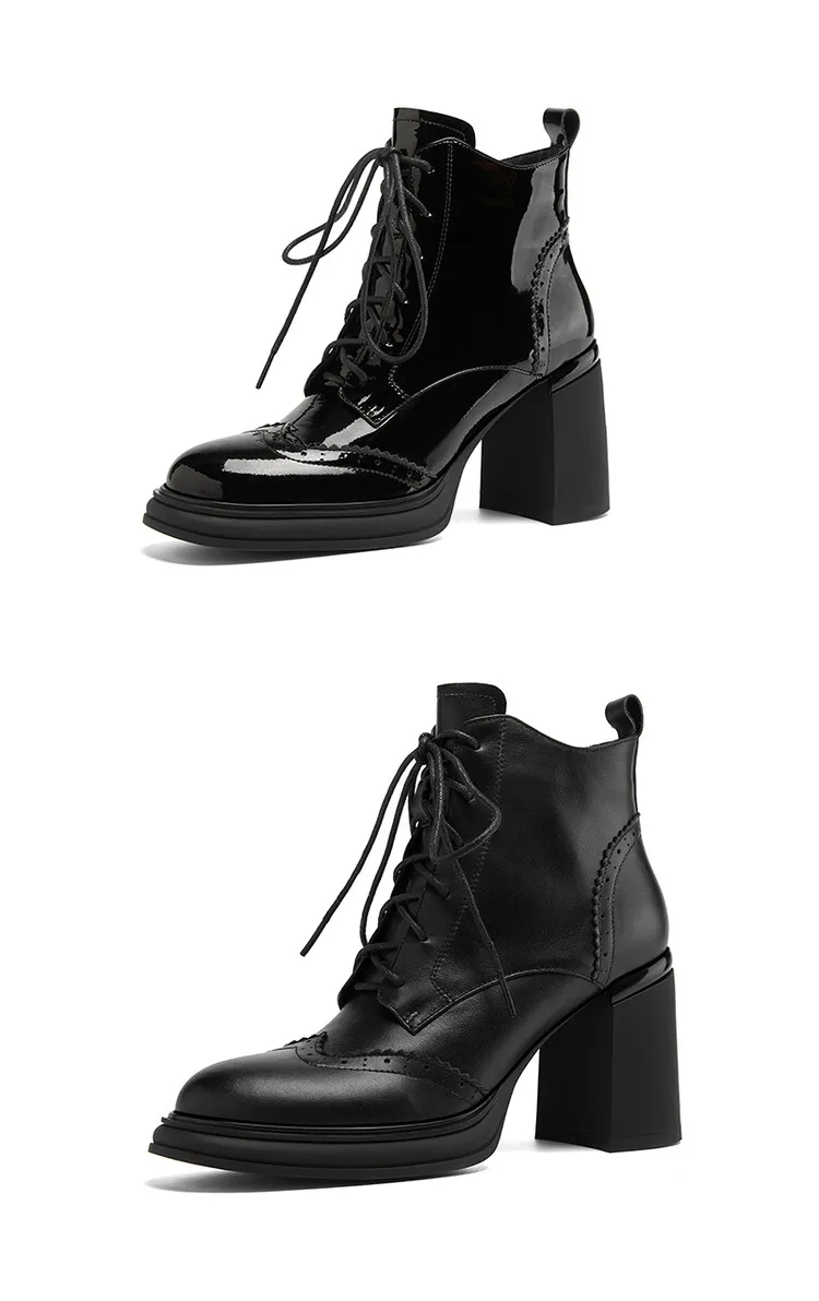 NEW Spring Shoes Women Round Toe Chunky Heel Boots Split Leather Shoes for Women High Heel Platform Boots Elegent Ladies Shoes