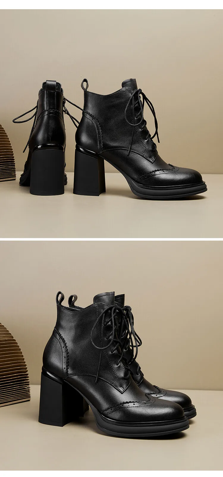 NEW Spring Shoes Women Round Toe Chunky Heel Boots Split Leather Shoes for Women High Heel Platform Boots Elegent Ladies Shoes