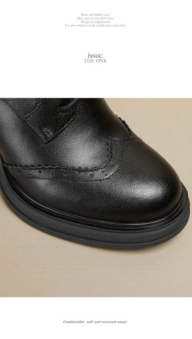 NEW Spring Shoes Women Round Toe Chunky Heel Boots Split Leather Shoes for Women High Heel Platform Boots Elegent Ladies Shoes