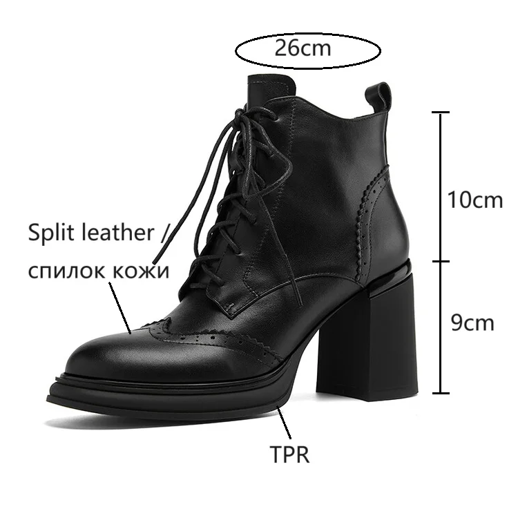 NEW Spring Shoes Women Round Toe Chunky Heel Boots Split Leather Shoes for Women High Heel Platform Boots Elegent Ladies Shoes