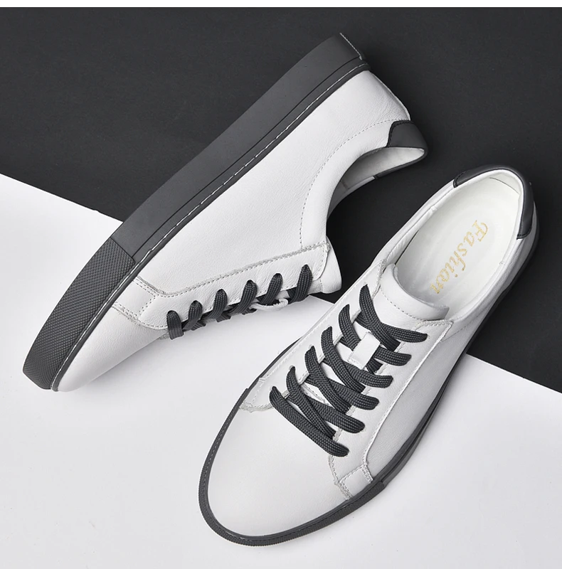 Pure Black Skateboarding Shoes Men Genuine Leather Sneakers Casual Flat Shoes Plus Big Size 48 49 50 Spring Autumn High Quality