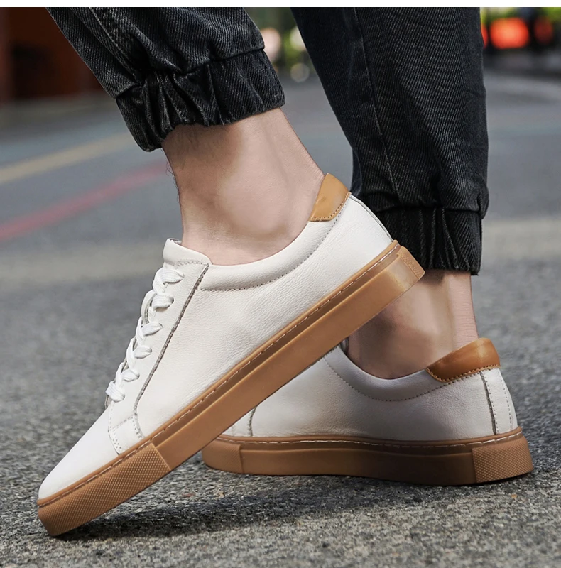 Pure Black Skateboarding Shoes Men Genuine Leather Sneakers Casual Flat Shoes Plus Big Size 48 49 50 Spring Autumn High Quality