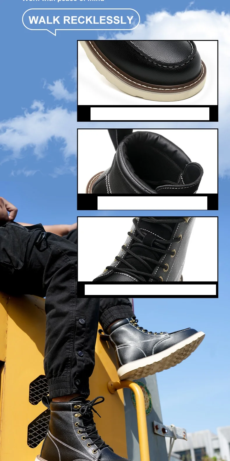 High-Quality Work Boots Safety Shoes Men Waterproof Leather Shoes Ankle Boots Steel Toe Shoes Puncture-Proof Protection Shoes