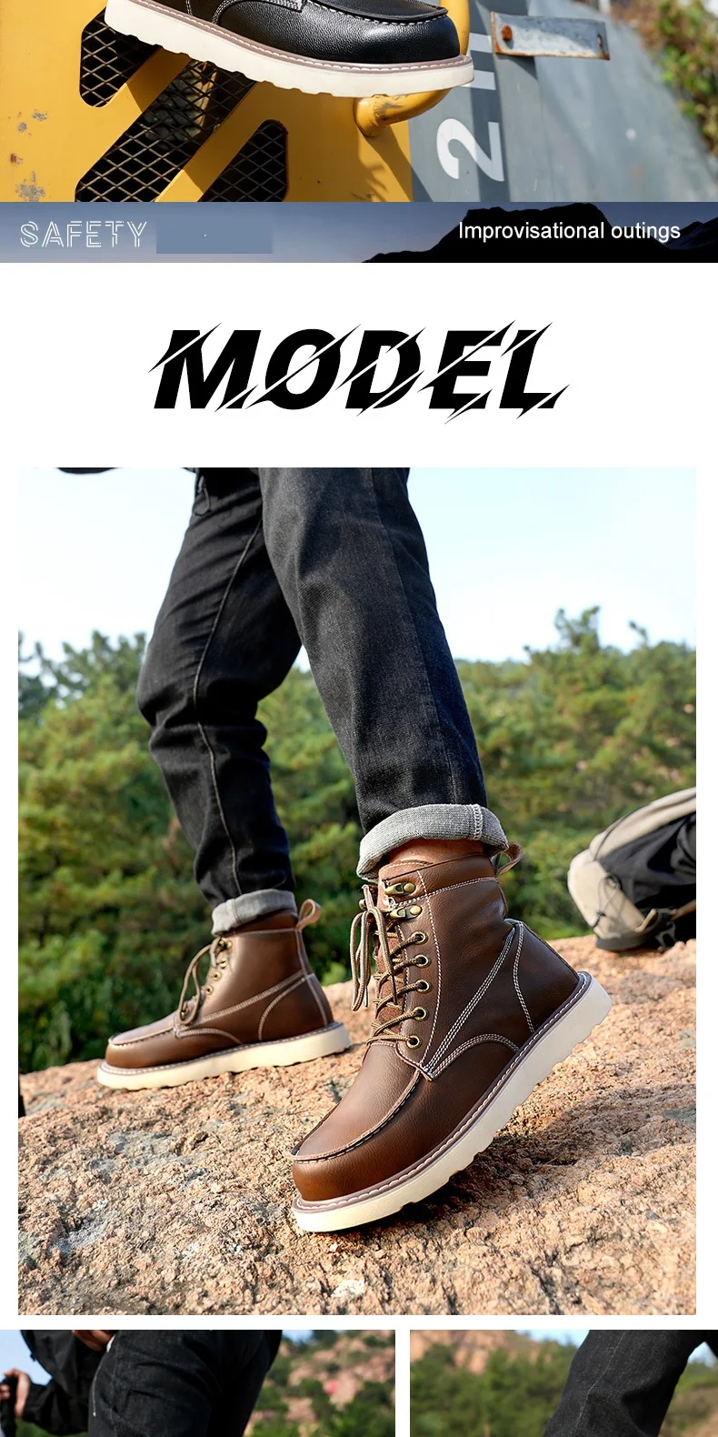 High-Quality Work Boots Safety Shoes Men Waterproof Leather Shoes Ankle Boots Steel Toe Shoes Puncture-Proof Protection Shoes