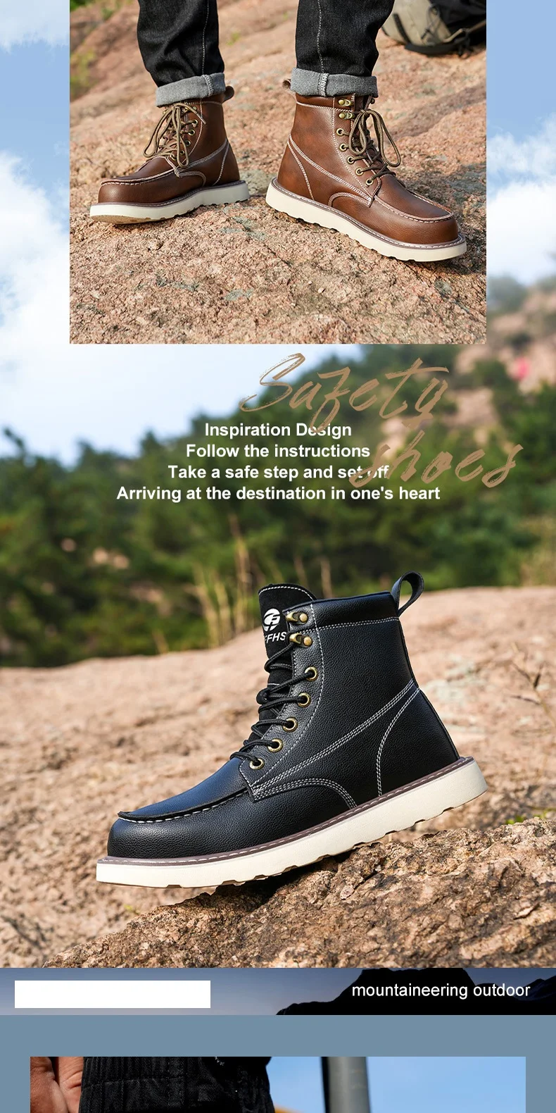 High-Quality Work Boots Safety Shoes Men Waterproof Leather Shoes Ankle Boots Steel Toe Shoes Puncture-Proof Protection Shoes