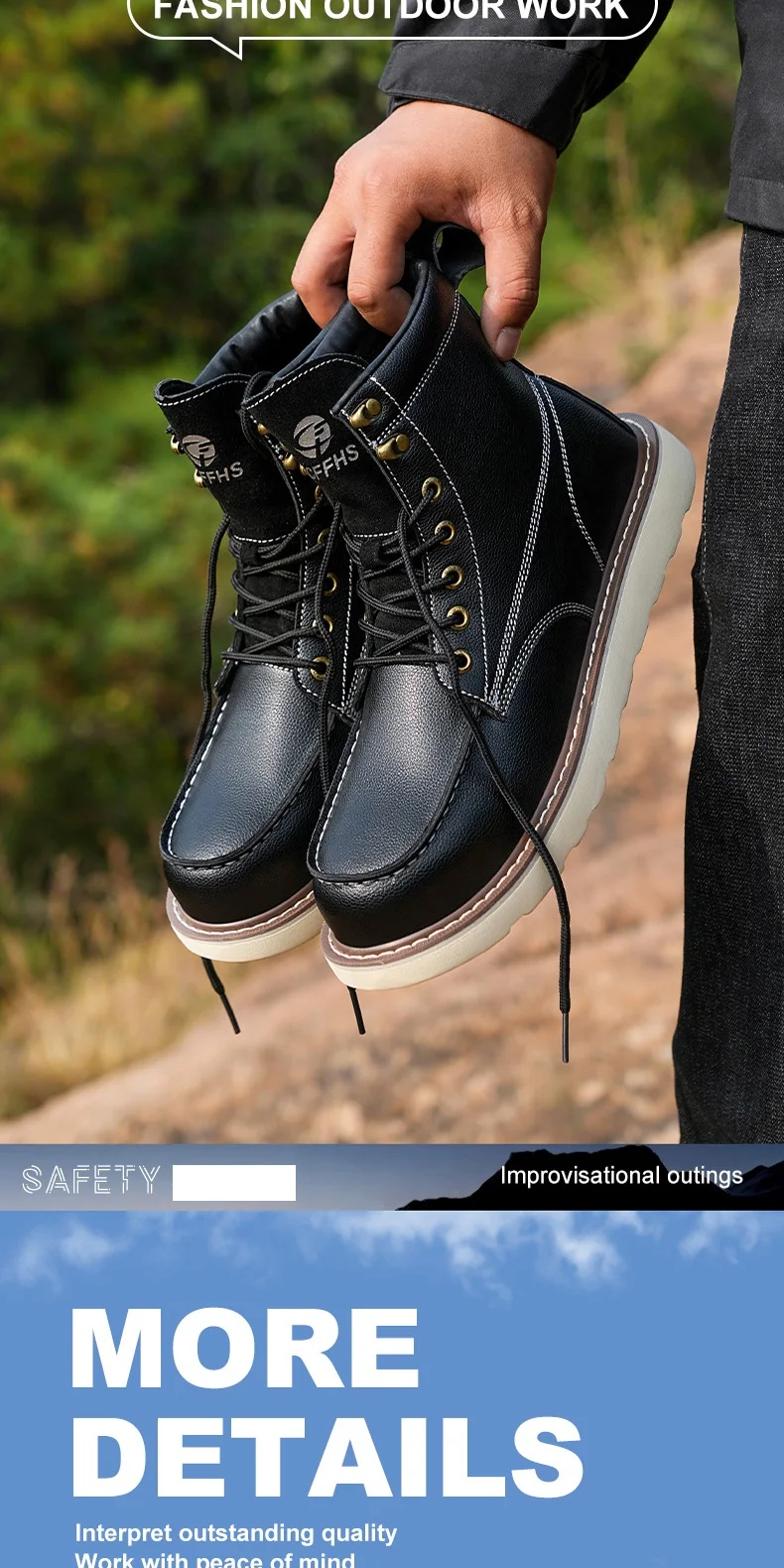 High-Quality Work Boots Safety Shoes Men Waterproof Leather Shoes Ankle Boots Steel Toe Shoes Puncture-Proof Protection Shoes