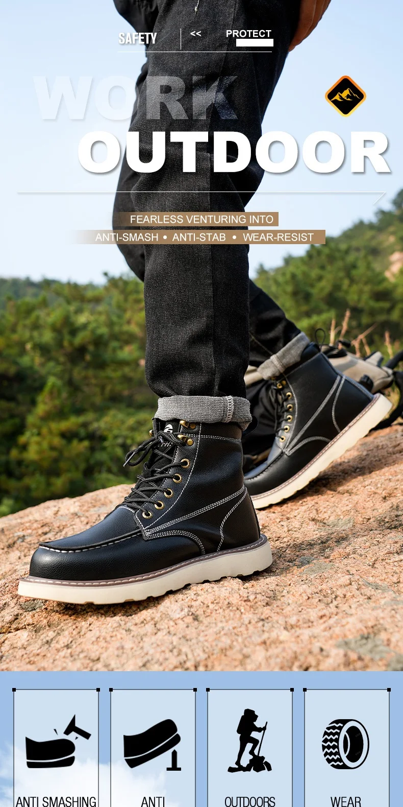 High-Quality Work Boots Safety Shoes Men Waterproof Leather Shoes Ankle Boots Steel Toe Shoes Puncture-Proof Protection Shoes