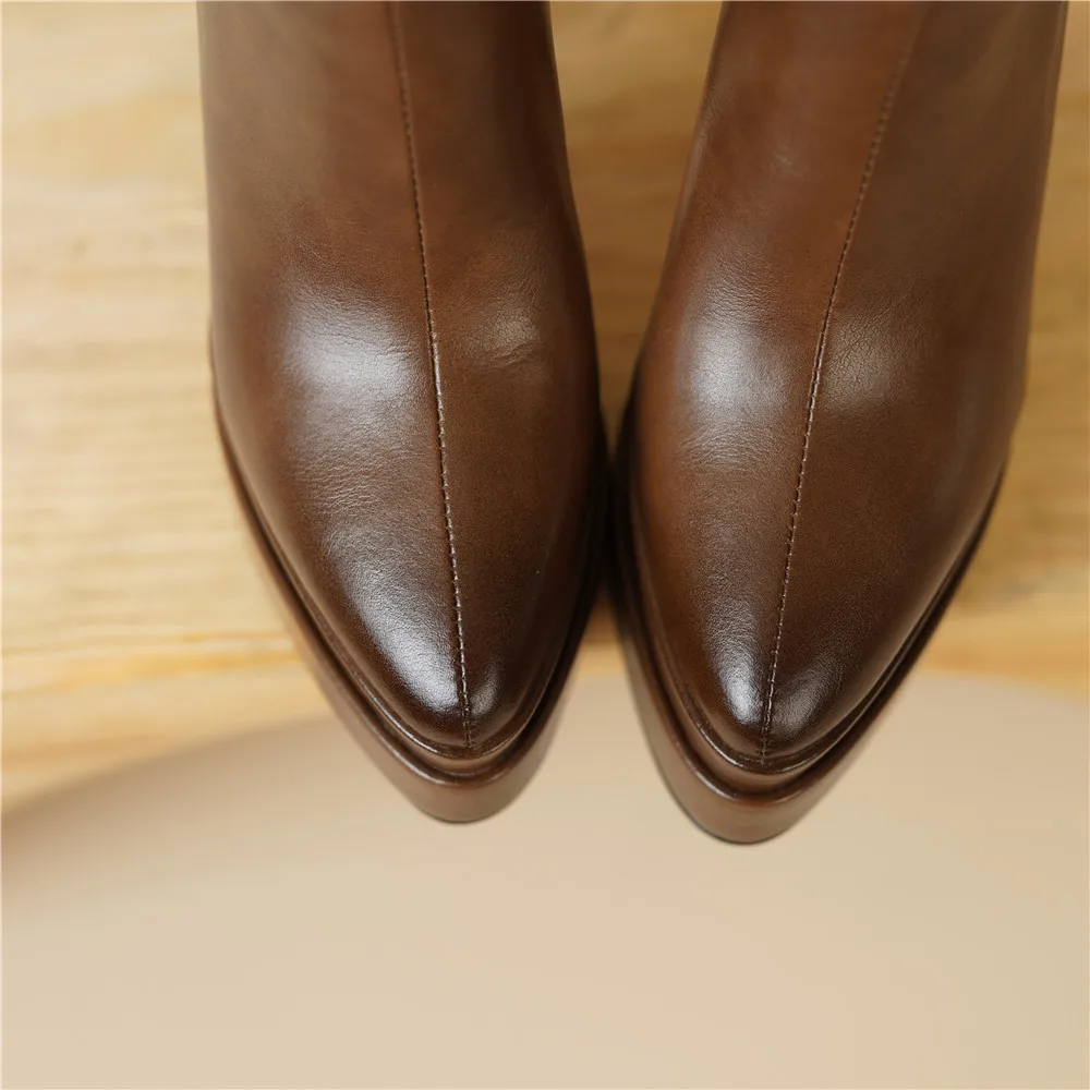 MILI-MIYA Fashion Pointed Toe Women Full Genuine Leather Ankle Boots Solid Color Thick Heels Zippers Dress Party Shoes For Lady