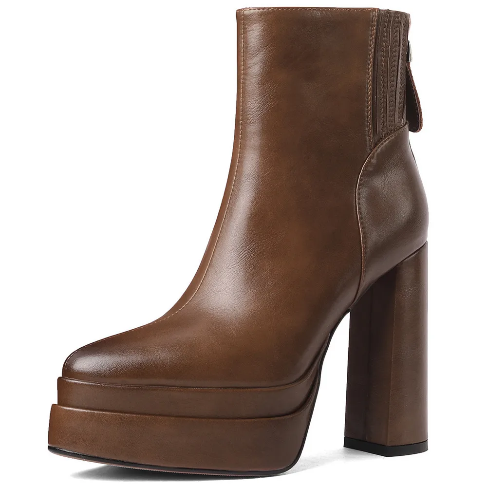 MILI-MIYA Fashion Pointed Toe Women Full Genuine Leather Ankle Boots Solid Color Thick Heels Zippers Dress Party Shoes For Lady