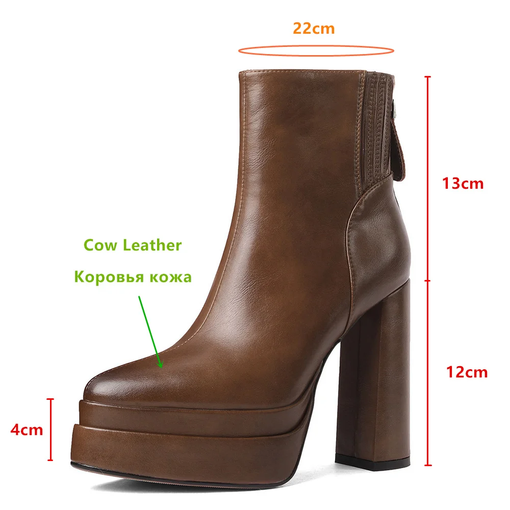 MILI-MIYA Fashion Pointed Toe Women Full Genuine Leather Ankle Boots Solid Color Thick Heels Zippers Dress Party Shoes For Lady