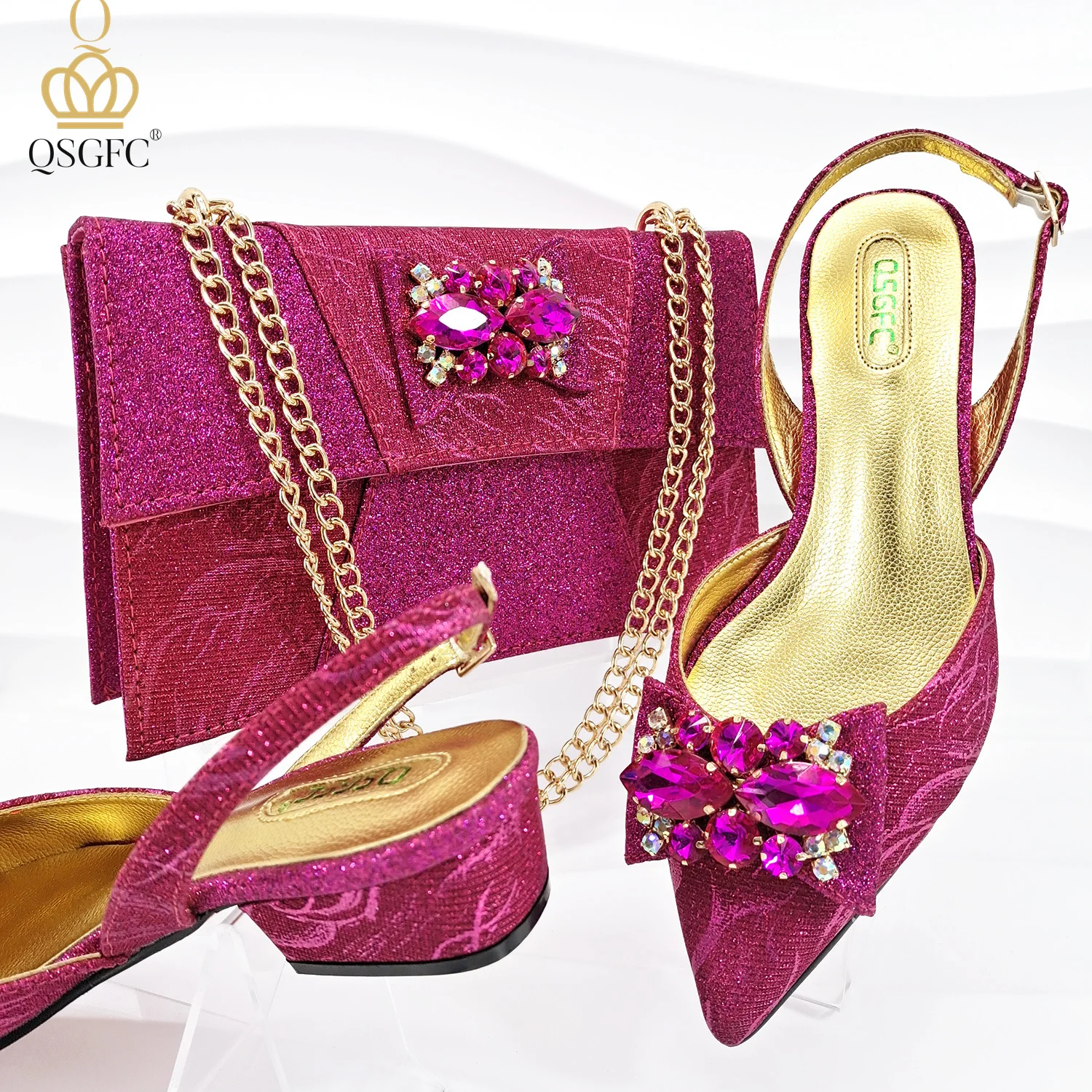 Italian Design Elegant Evening Shoes And Bag Set African Crystal Comfortable Shoes And Capacity Bag Commuter Women's Shoes