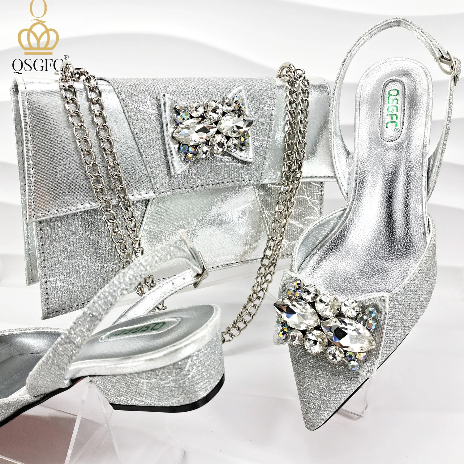 Italian Design Elegant Evening Shoes And Bag Set African Crystal Comfortable Shoes And Capacity Bag Commuter Women's Shoes