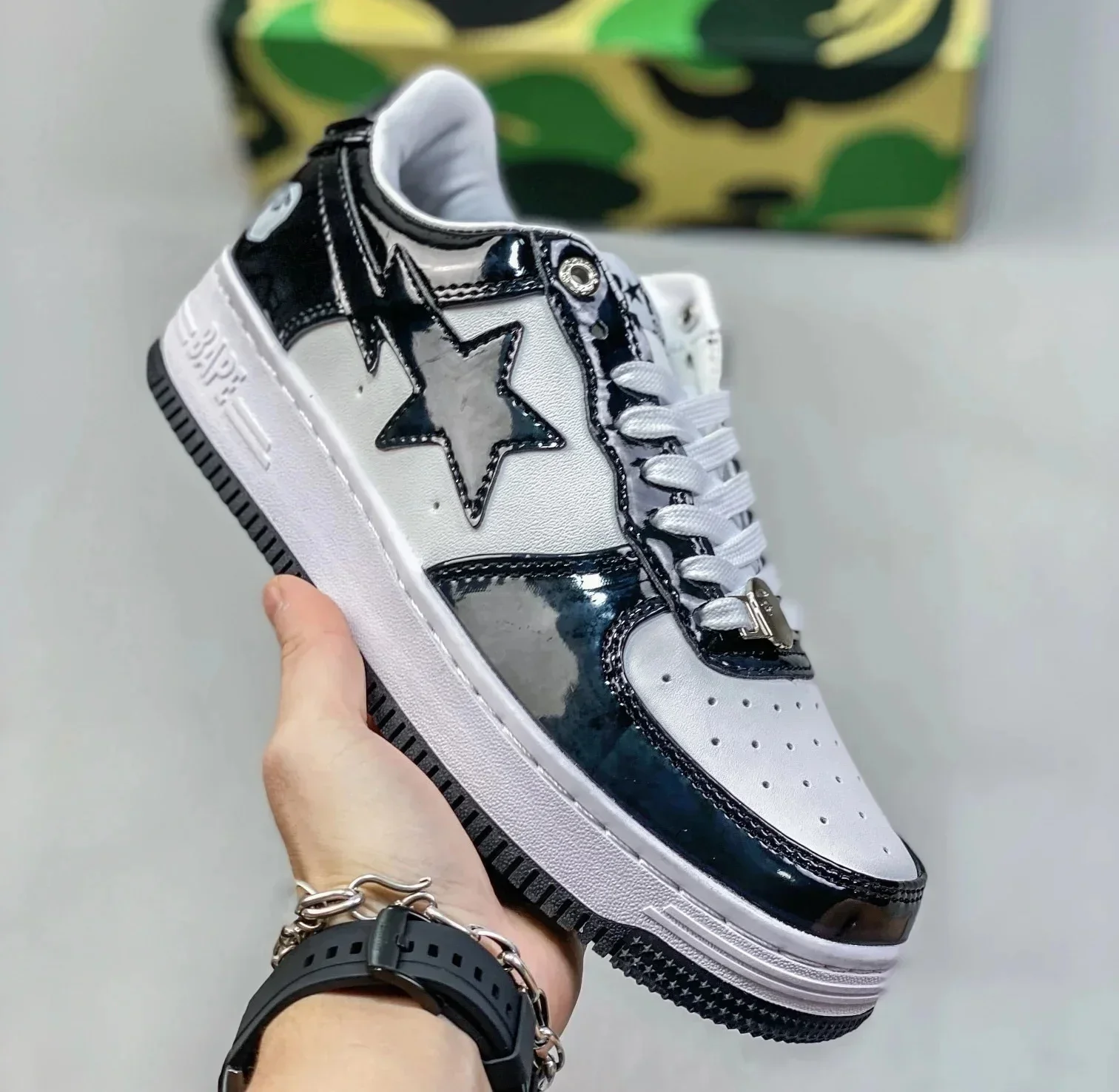 A BATHING APE Men Women Shark None-Slip Skateboarding Shoes Outdoor Causal Bapesta Sports Walking Sneakers