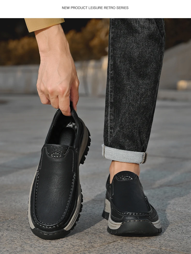 Brand Men Shoes High Quality Genuine Leather Men's Casual Shoes Slip On Comfort Business Man Flats Shoes Outdoor Men Work Shoes