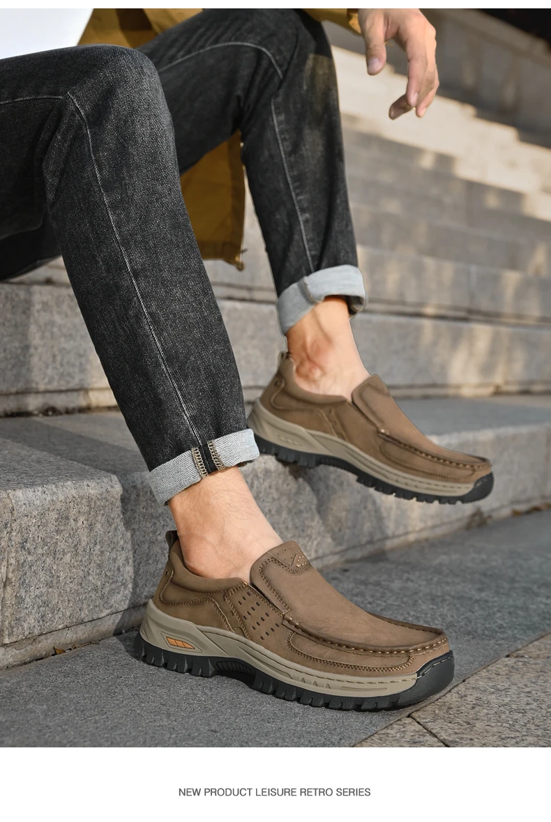 Brand Men Shoes High Quality Genuine Leather Men's Casual Shoes Slip On Comfort Business Man Flats Shoes Outdoor Men Work Shoes