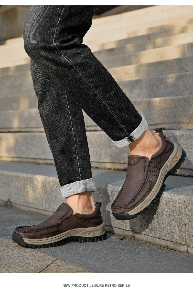 Brand Men Shoes High Quality Genuine Leather Men's Casual Shoes Slip On Comfort Business Man Flats Shoes Outdoor Men Work Shoes