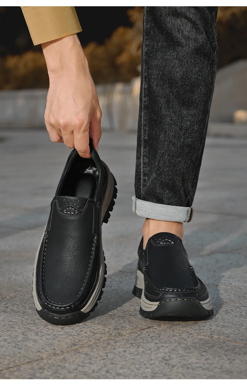 Brand Men Shoes High Quality Genuine Leather Men's Casual Shoes Slip On Comfort Business Man Flats Shoes Outdoor Men Work Shoes