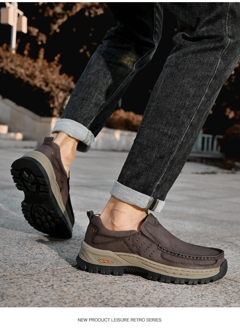 Brand Men Shoes High Quality Genuine Leather Men's Casual Shoes Slip On Comfort Business Man Flats Shoes Outdoor Men Work Shoes