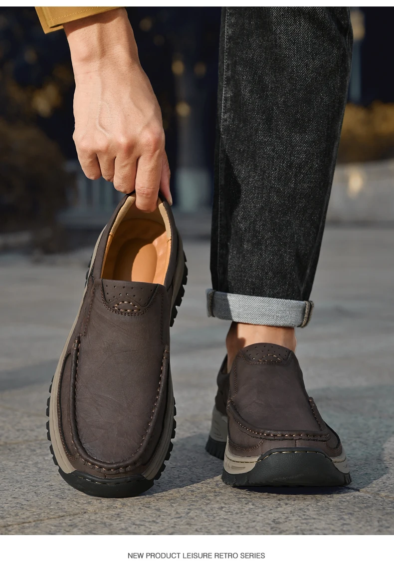 Brand Men Shoes High Quality Genuine Leather Men's Casual Shoes Slip On Comfort Business Man Flats Shoes Outdoor Men Work Shoes