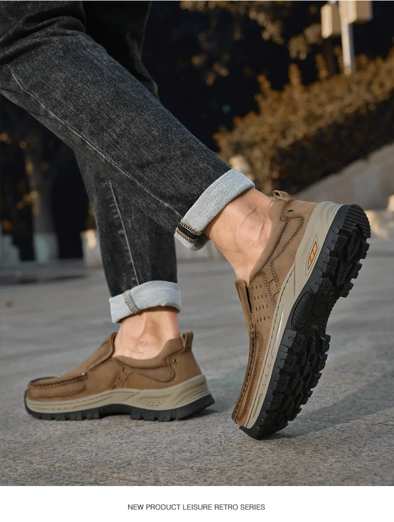 Brand Men Shoes High Quality Genuine Leather Men's Casual Shoes Slip On Comfort Business Man Flats Shoes Outdoor Men Work Shoes