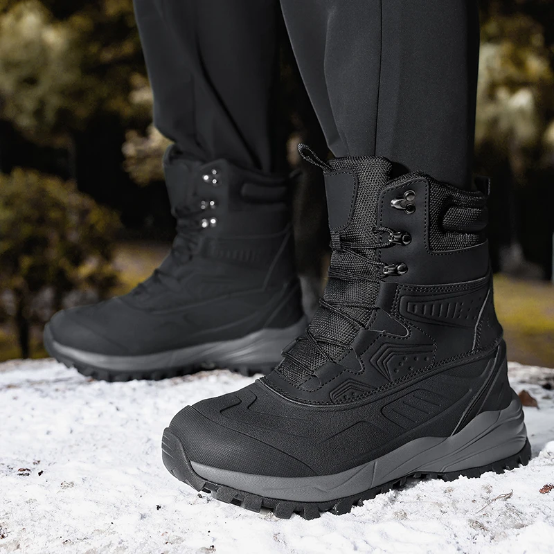 Men's Winter High-Top Snow Boots with Fleece Lining Thickened Waterproof Non-Slip Warm and Cold-Resistant Cotton Work Shoes