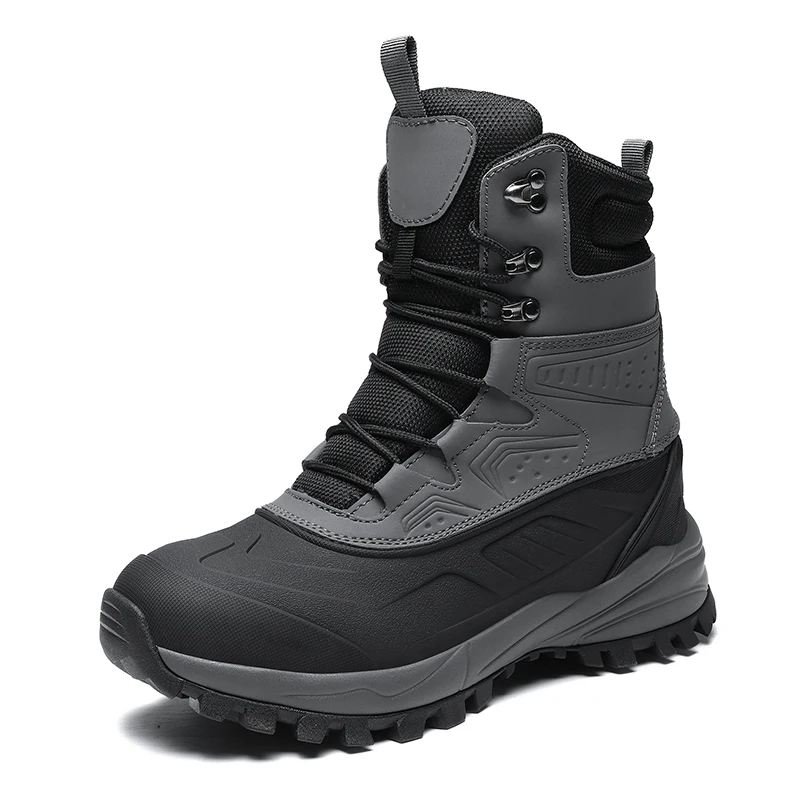 Men's Winter High-Top Snow Boots with Fleece Lining Thickened Waterproof Non-Slip Warm and Cold-Resistant Cotton Work Shoes