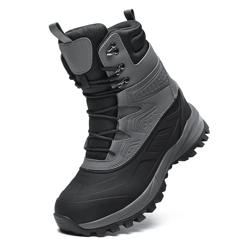 Men's Winter High-Top Snow Boots with Fleece Lining Thickened Waterproof Non-Slip Warm and Cold-Resistant Cotton Work Shoes