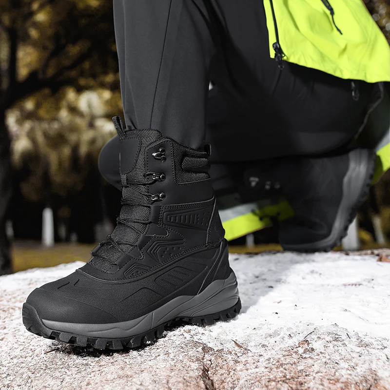 Men's Winter High-Top Snow Boots with Fleece Lining Thickened Waterproof Non-Slip Warm and Cold-Resistant Cotton Work Shoes