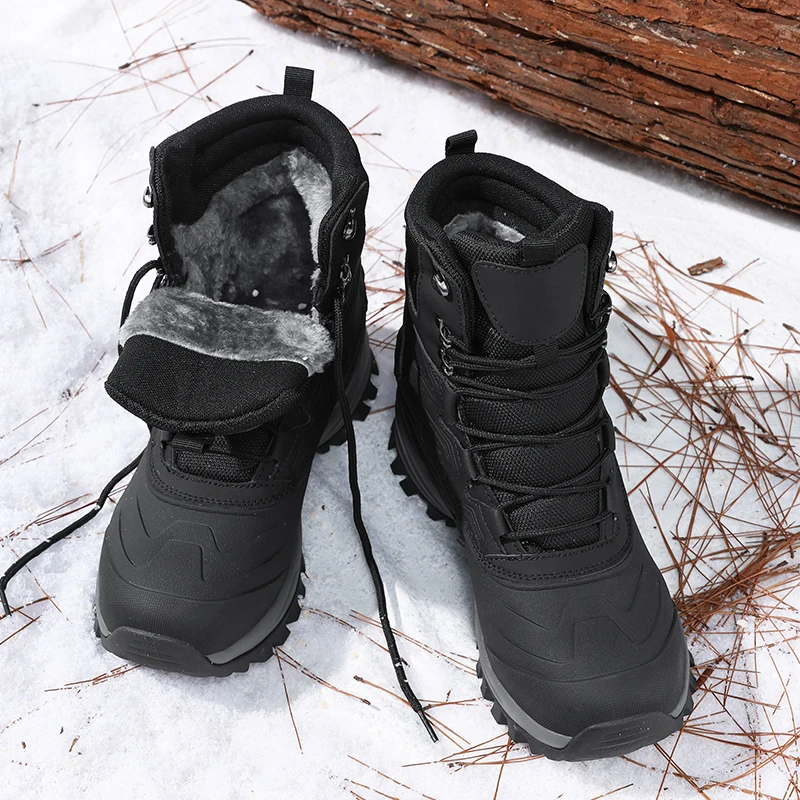 Men's Winter High-Top Snow Boots with Fleece Lining Thickened Waterproof Non-Slip Warm and Cold-Resistant Cotton Work Shoes