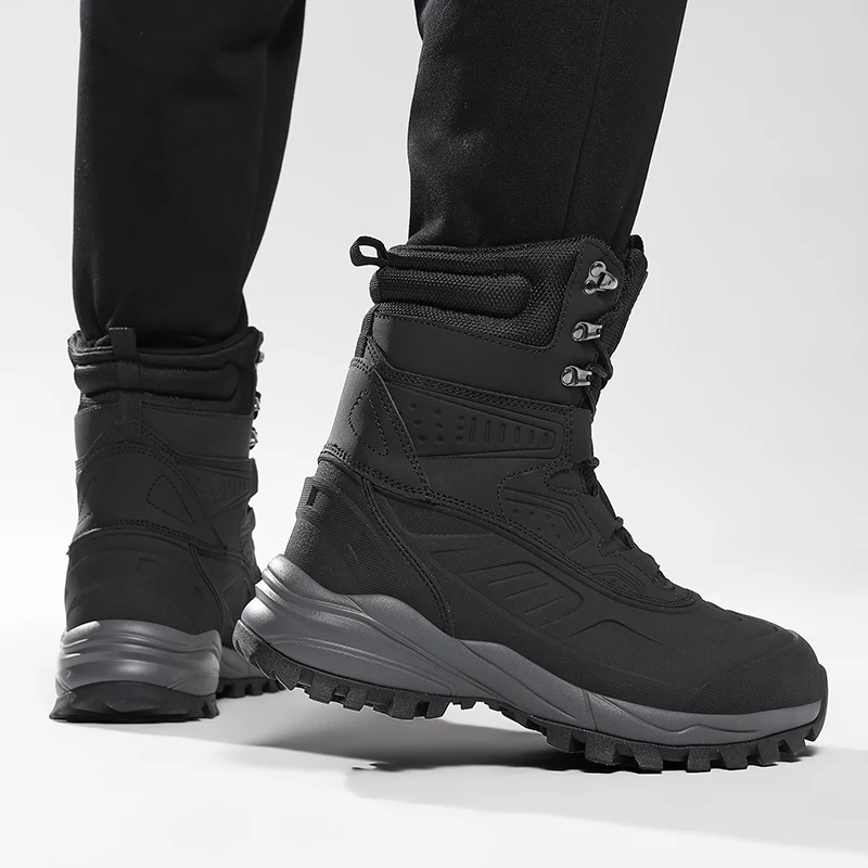 Men's Winter High-Top Snow Boots with Fleece Lining Thickened Waterproof Non-Slip Warm and Cold-Resistant Cotton Work Shoes