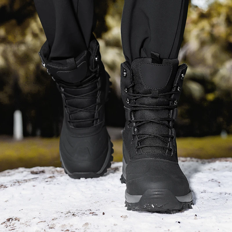 Men's Winter High-Top Snow Boots with Fleece Lining Thickened Waterproof Non-Slip Warm and Cold-Resistant Cotton Work Shoes