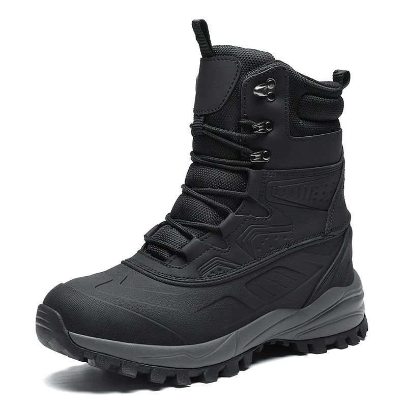 Men's Winter High-Top Snow Boots with Fleece Lining Thickened Waterproof Non-Slip Warm and Cold-Resistant Cotton Work Shoes