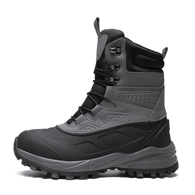 Men's Winter High-Top Snow Boots with Fleece Lining Thickened Waterproof Non-Slip Warm and Cold-Resistant Cotton Work Shoes