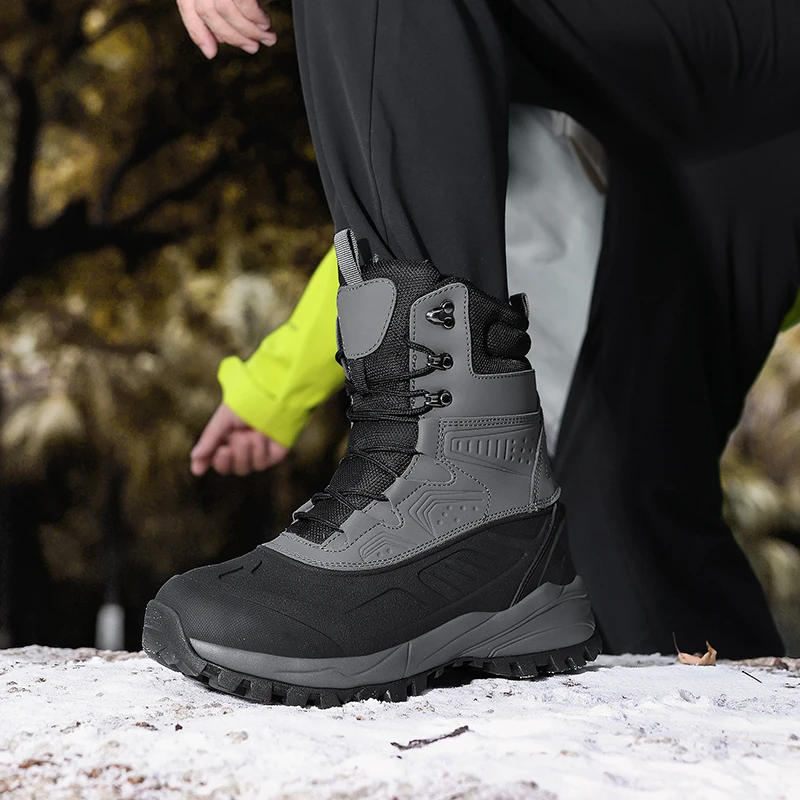 Men's Winter High-Top Snow Boots with Fleece Lining Thickened Waterproof Non-Slip Warm and Cold-Resistant Cotton Work Shoes