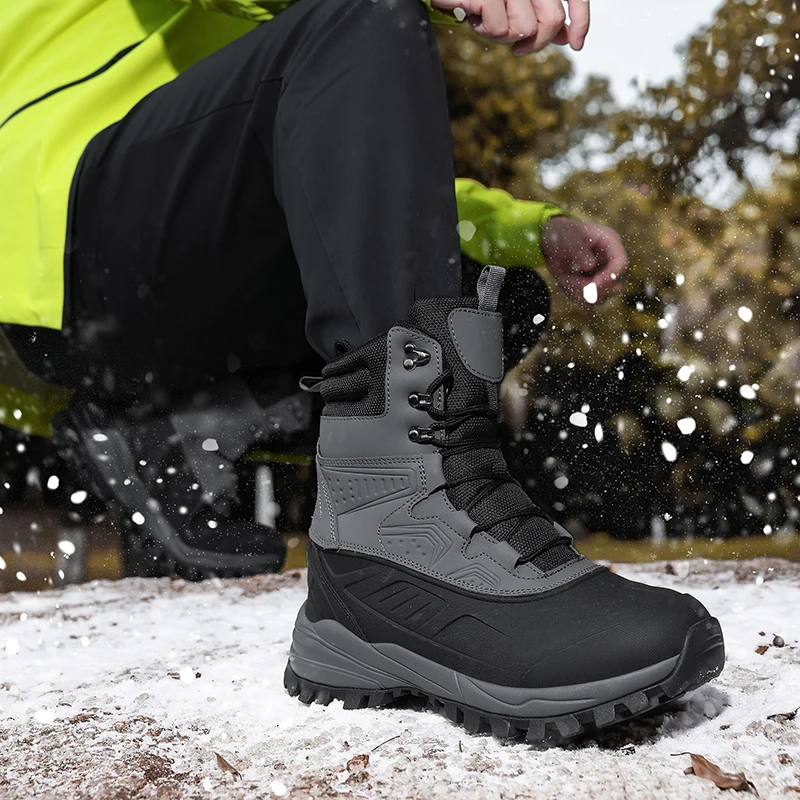 Men's Winter High-Top Snow Boots with Fleece Lining Thickened Waterproof Non-Slip Warm and Cold-Resistant Cotton Work Shoes