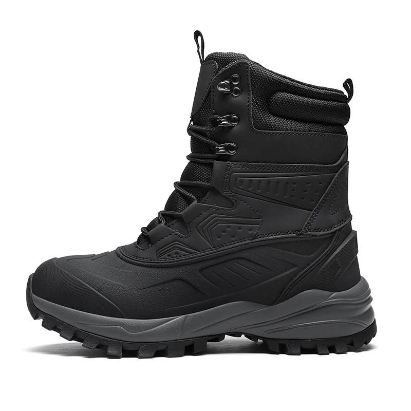 Men's Winter High-Top Snow Boots with Fleece Lining Thickened Waterproof Non-Slip Warm and Cold-Resistant Cotton Work Shoes