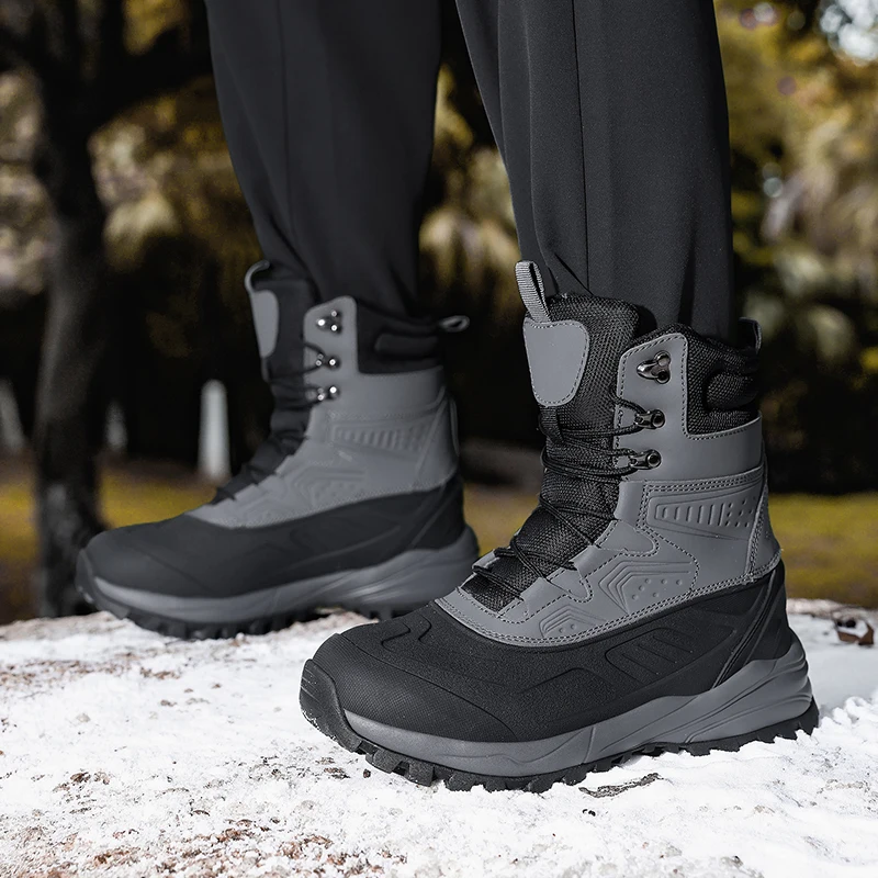 Men's Winter High-Top Snow Boots with Fleece Lining Thickened Waterproof Non-Slip Warm and Cold-Resistant Cotton Work Shoes
