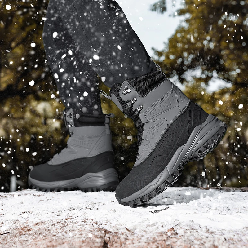Men's Winter High-Top Snow Boots with Fleece Lining Thickened Waterproof Non-Slip Warm and Cold-Resistant Cotton Work Shoes