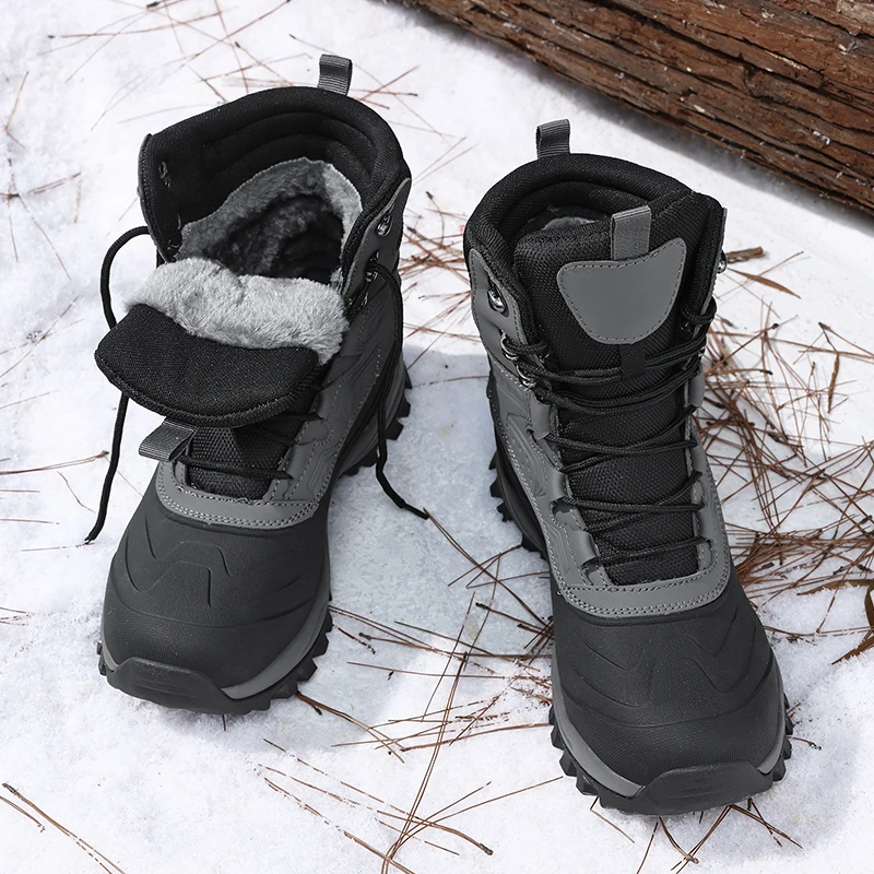 Men's Winter High-Top Snow Boots with Fleece Lining Thickened Waterproof Non-Slip Warm and Cold-Resistant Cotton Work Shoes