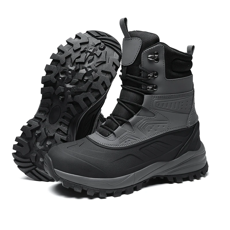 Men's Winter High-Top Snow Boots with Fleece Lining Thickened Waterproof Non-Slip Warm and Cold-Resistant Cotton Work Shoes
