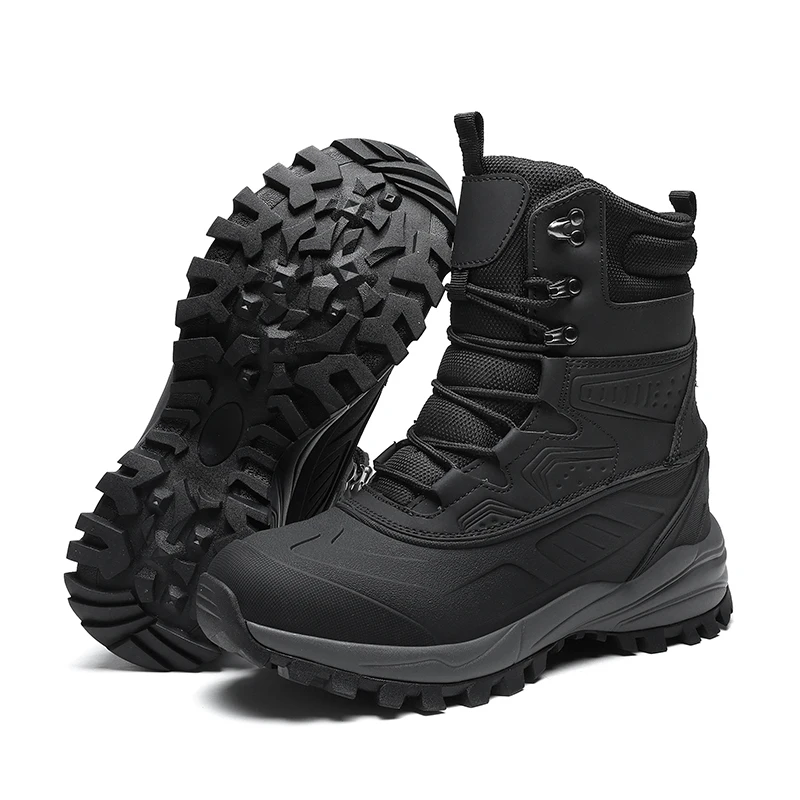 Men's Winter High-Top Snow Boots with Fleece Lining Thickened Waterproof Non-Slip Warm and Cold-Resistant Cotton Work Shoes
